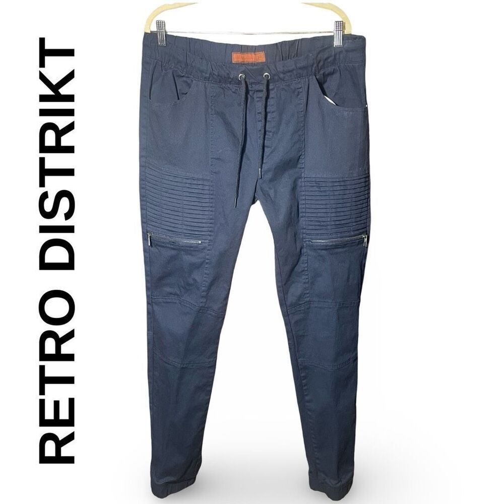 RETRO DISTRIKT Comfort Slim Fit, Stretch, Moto Style Pull-on Joggers, Size L